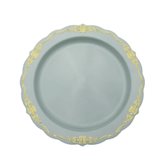 9" Robin Blue Victorian Design Plastic Plates (120 Count) - Yom Tov Settings