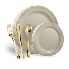 240 Piece Cream Victorian Combo Set | Serves 40 Guests - Yom Tov Settings