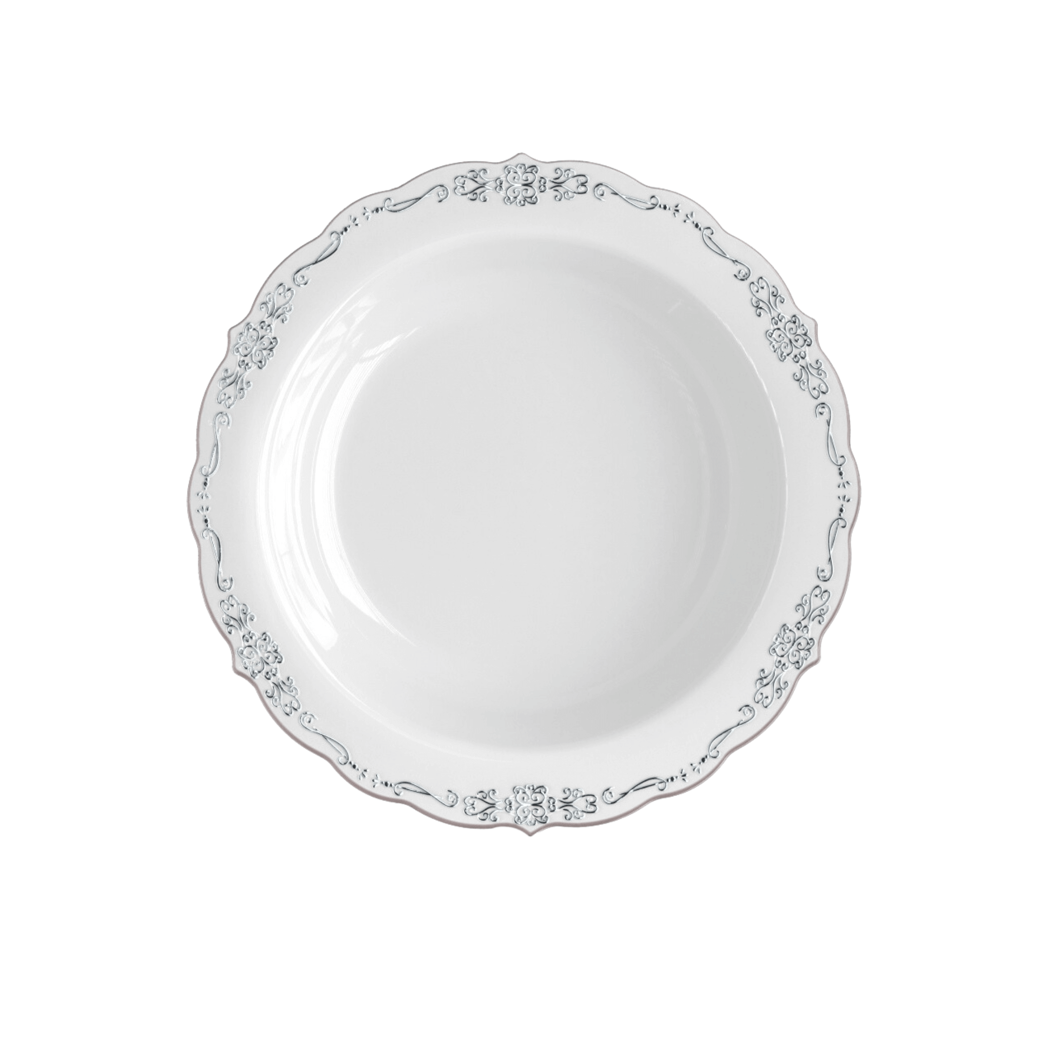 12 oz. Gray / Silver Victorian Design Plastic Bowls (120 Count) - Yom Tov Settings