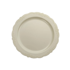 9" Ivory Victorian Design Plastic Plates (120 Count) - Yom Tov Settings