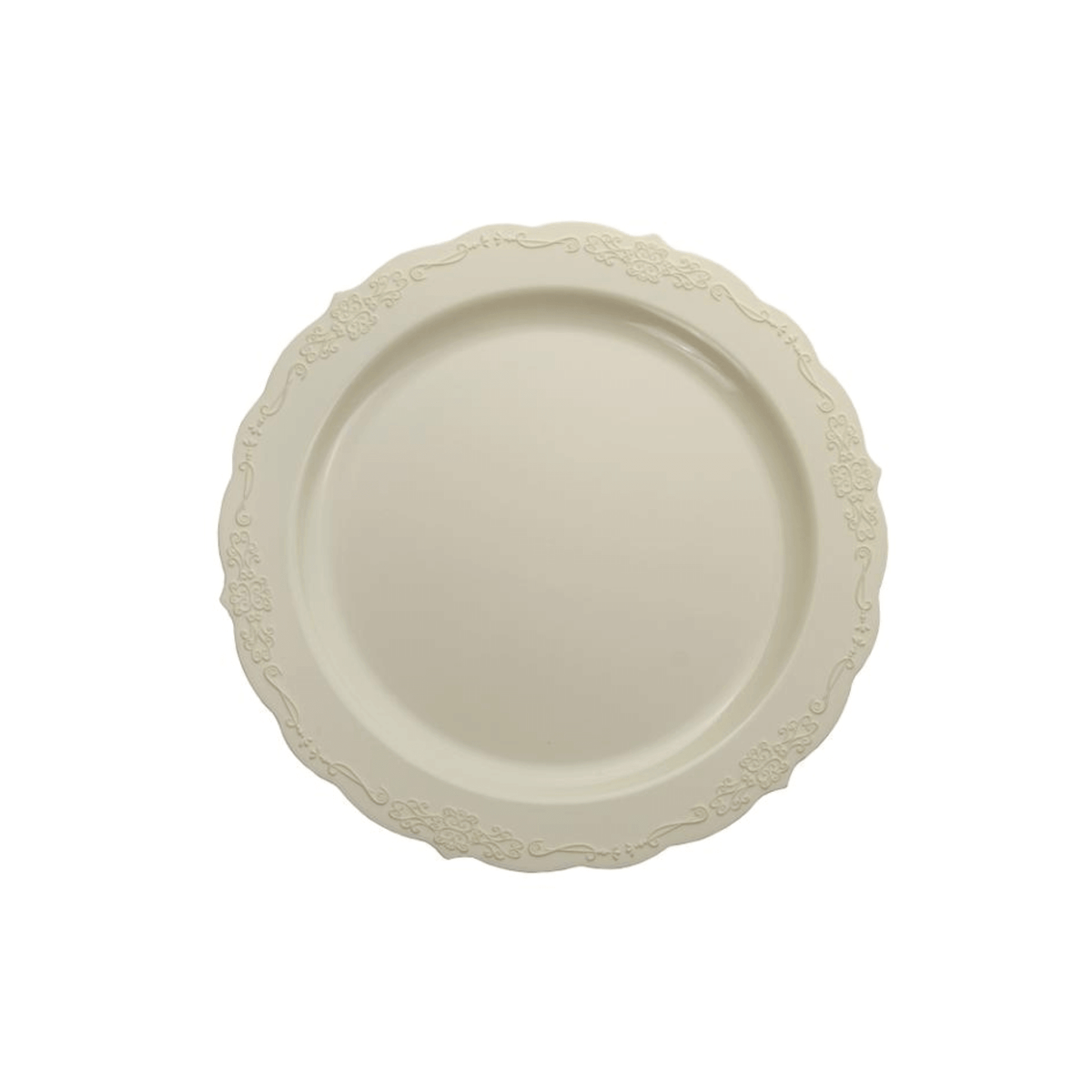 7.5" Ivory Victorian Design Plastic Plates (120 Count) - Yom Tov Settings