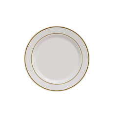 7.5" Cream/Gold Line Design Plastic Plates (120 Count) - Yom Tov Settings