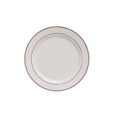 7.5" White/Rose Gold Line Design Plastic Plates (120 Count) - Yom Tov Settings