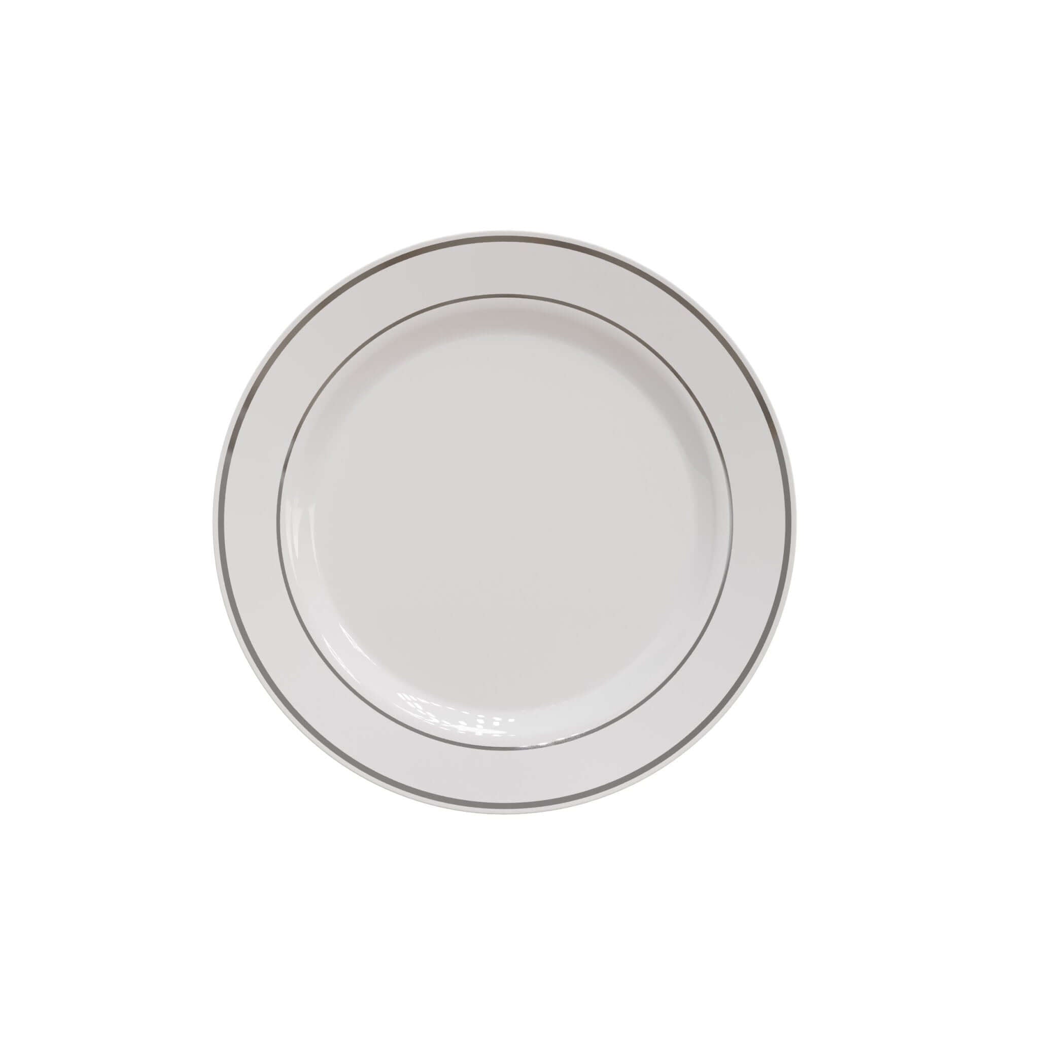 7.5" White/Silver Line Design Plastic Plates (120 Count) - Yom Tov Settings