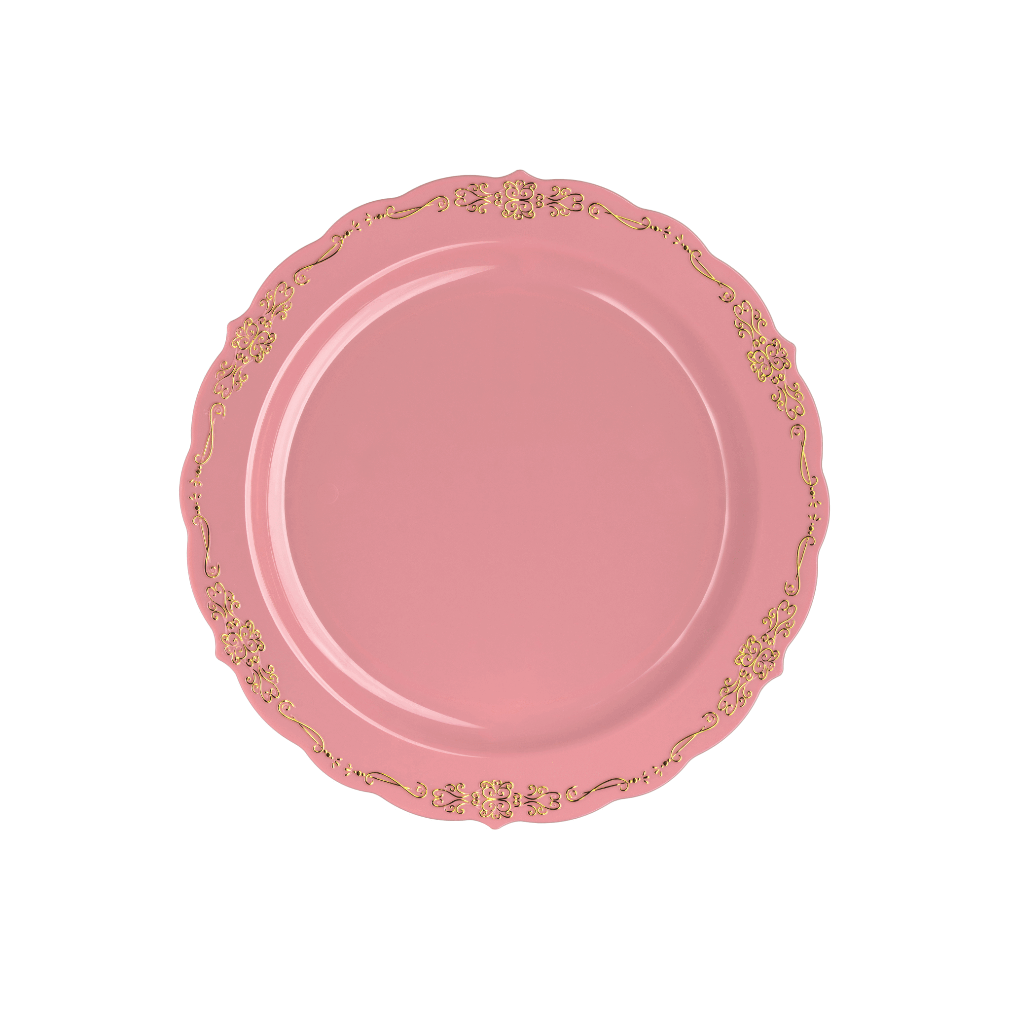 7.5" Coral / Gold Victorian Design Plastic Plates (120 Count) - Yom Tov Settings
