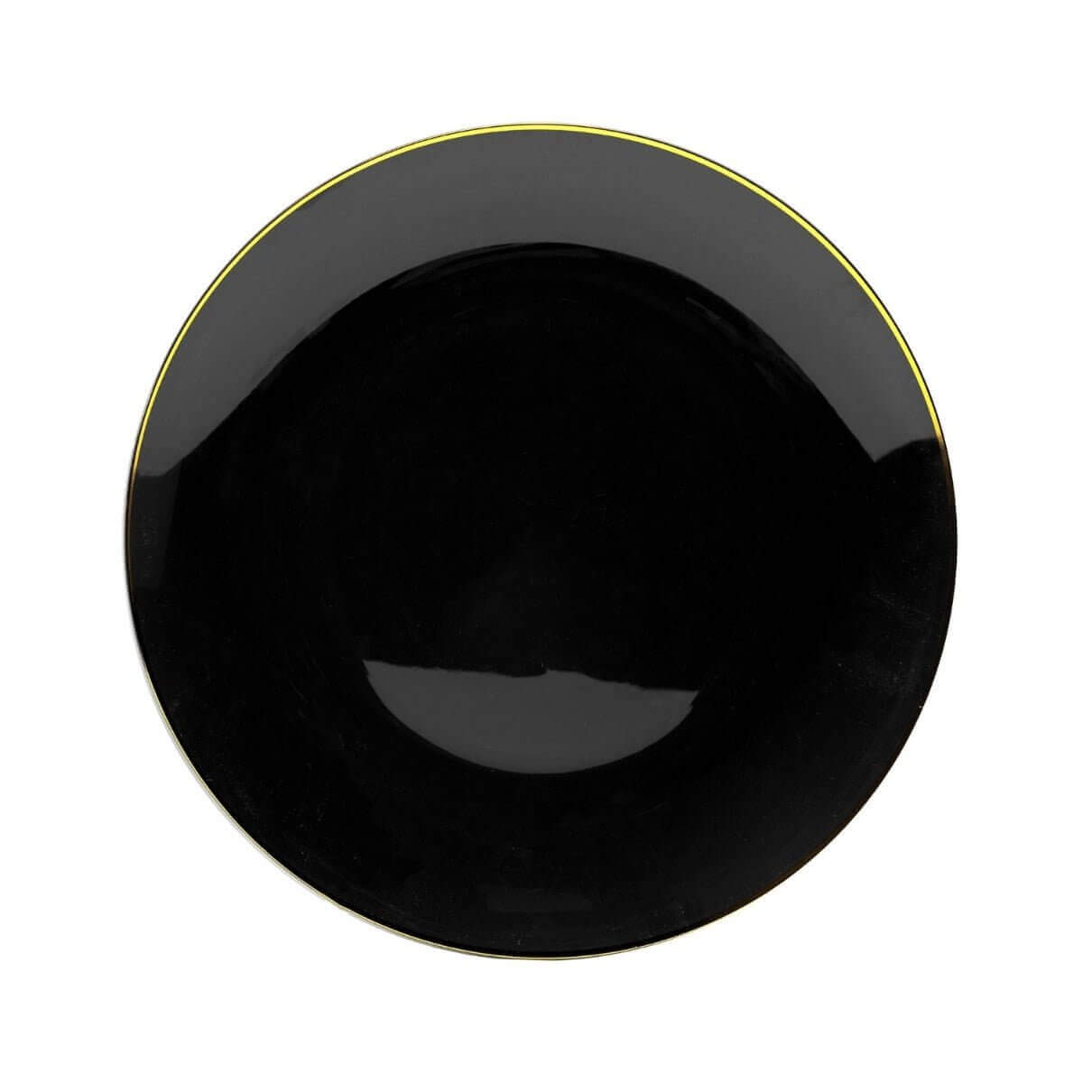 10" Black & Gold Rim Design Plastic Plates (120 Count) - Yom Tov Settings