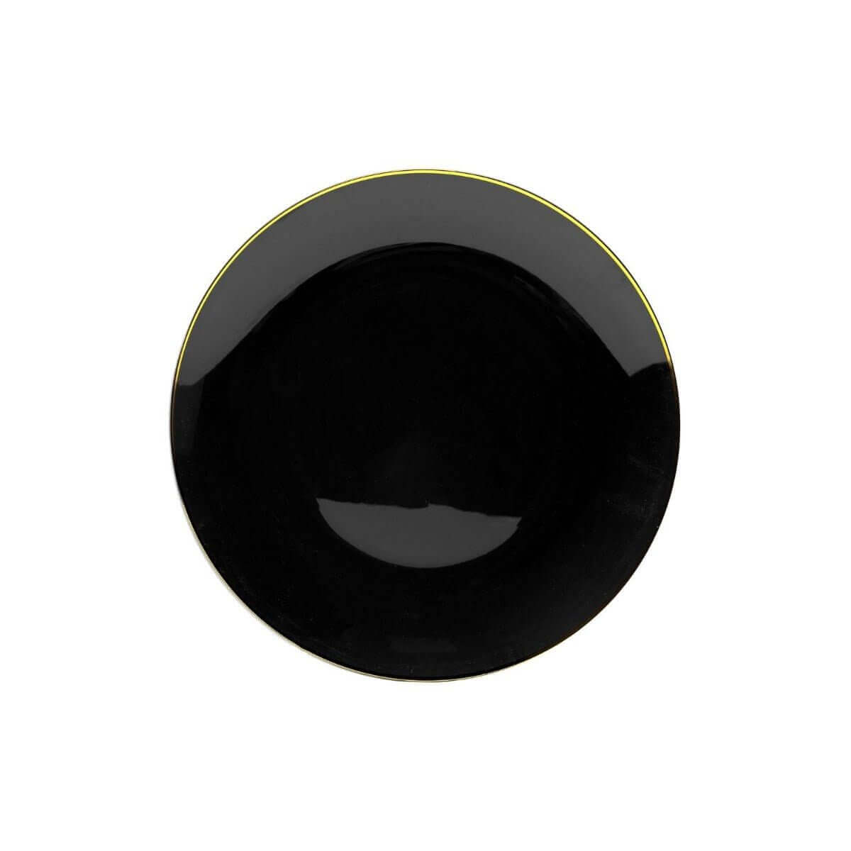 8" Black & Gold Rim Design Plastic Plates (120 Count) - Yom Tov Settings