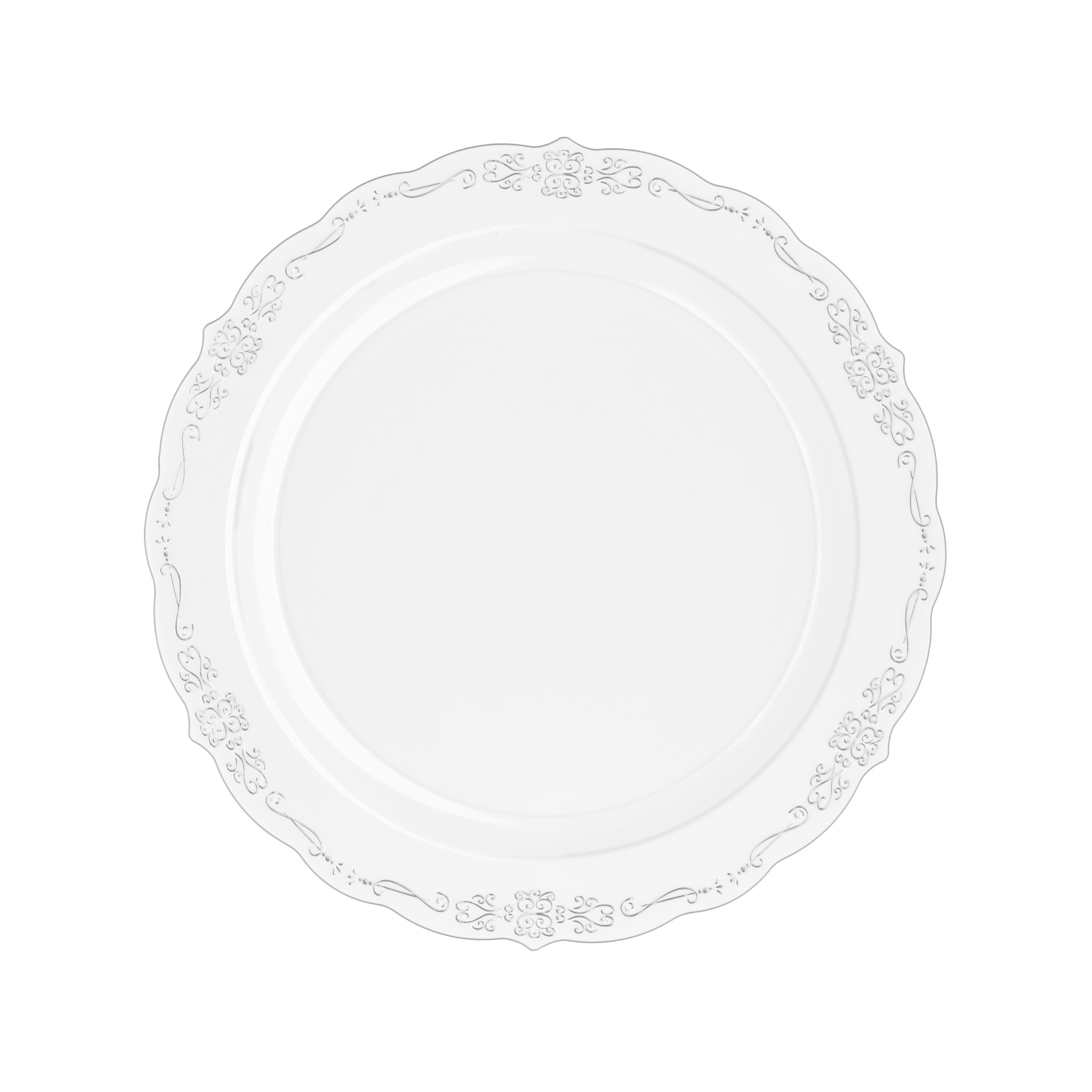 9" Clear Victorian Design Plastic Plates (120 Count) - Yom Tov Settings
