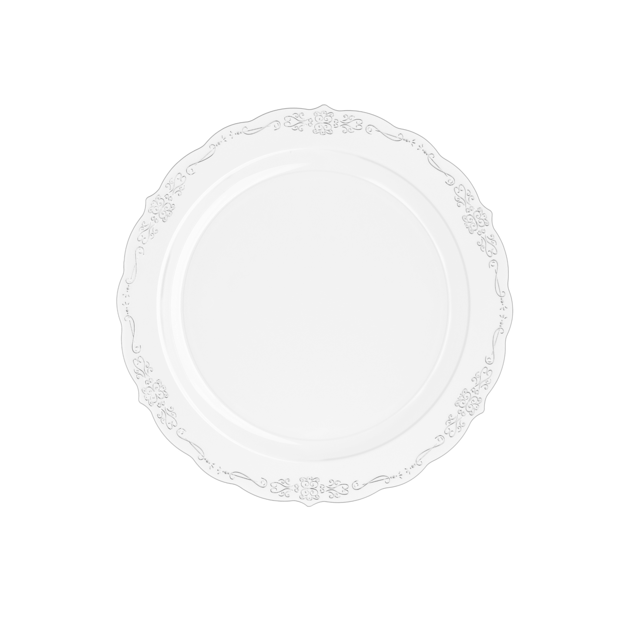 7.5" Clear Victorian Design Plastic Plates (120 Count) - Yom Tov Settings