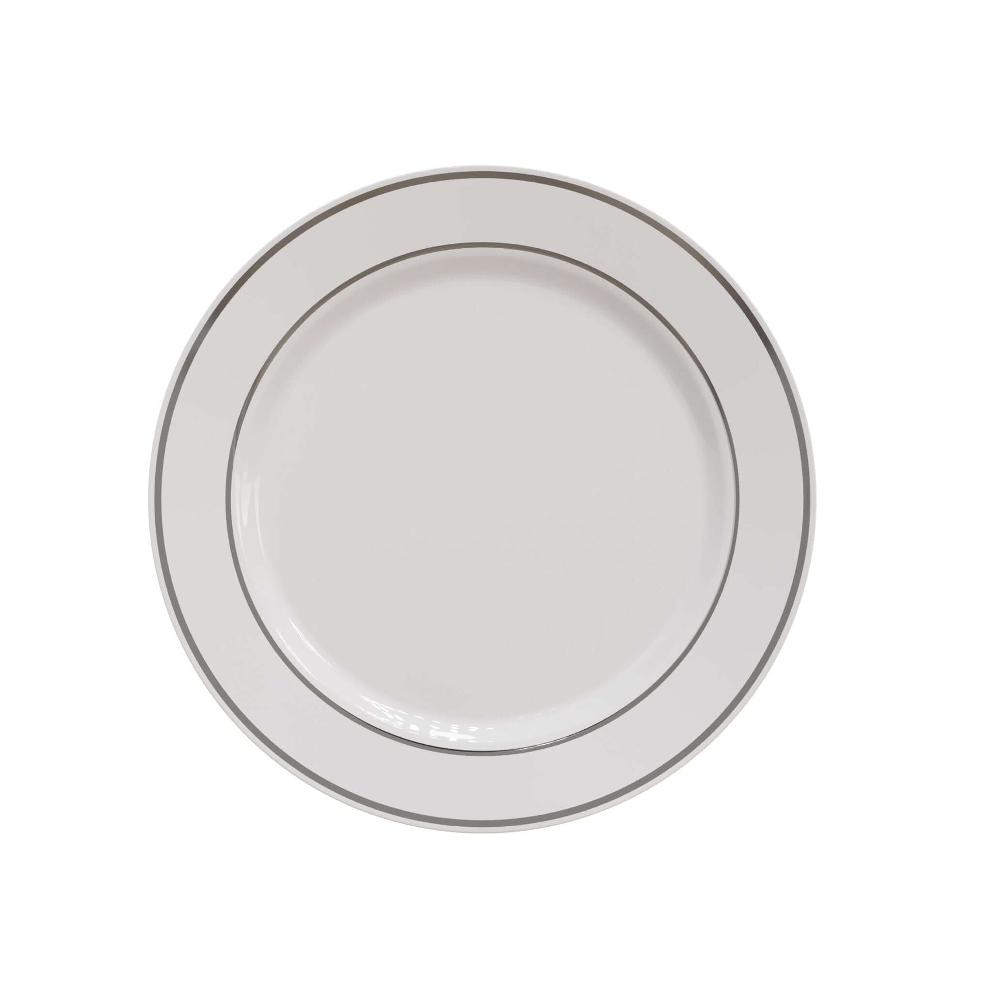 9" White/Silver Line Design Plastic Plates (120 Count) - Yom Tov Settings