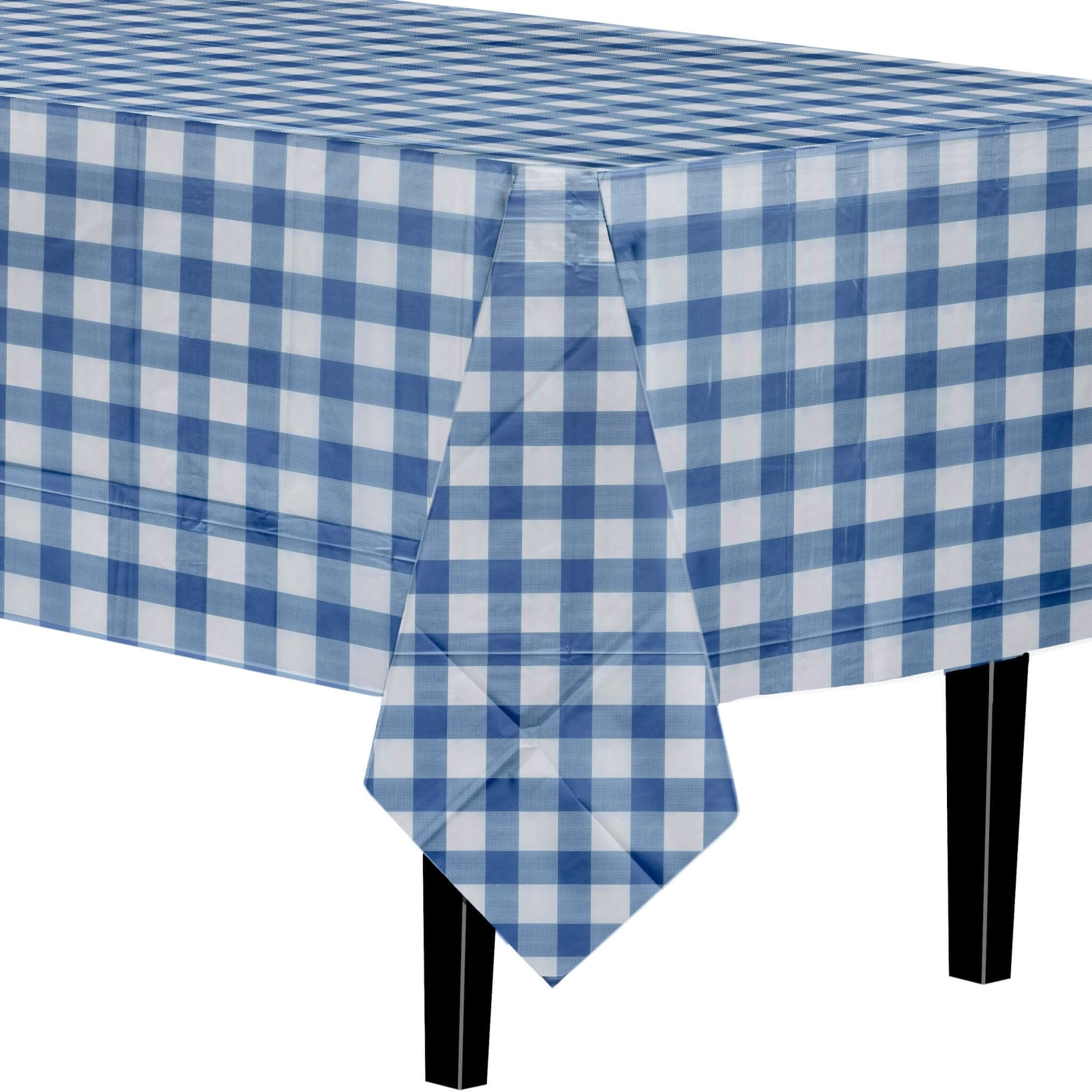 Blue Gingham Printed Plastic Table Cloth | 48 Count