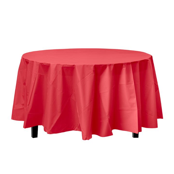 Premium Round Red Plastic Tablecloth | 96 Count - Yom Tov Settings