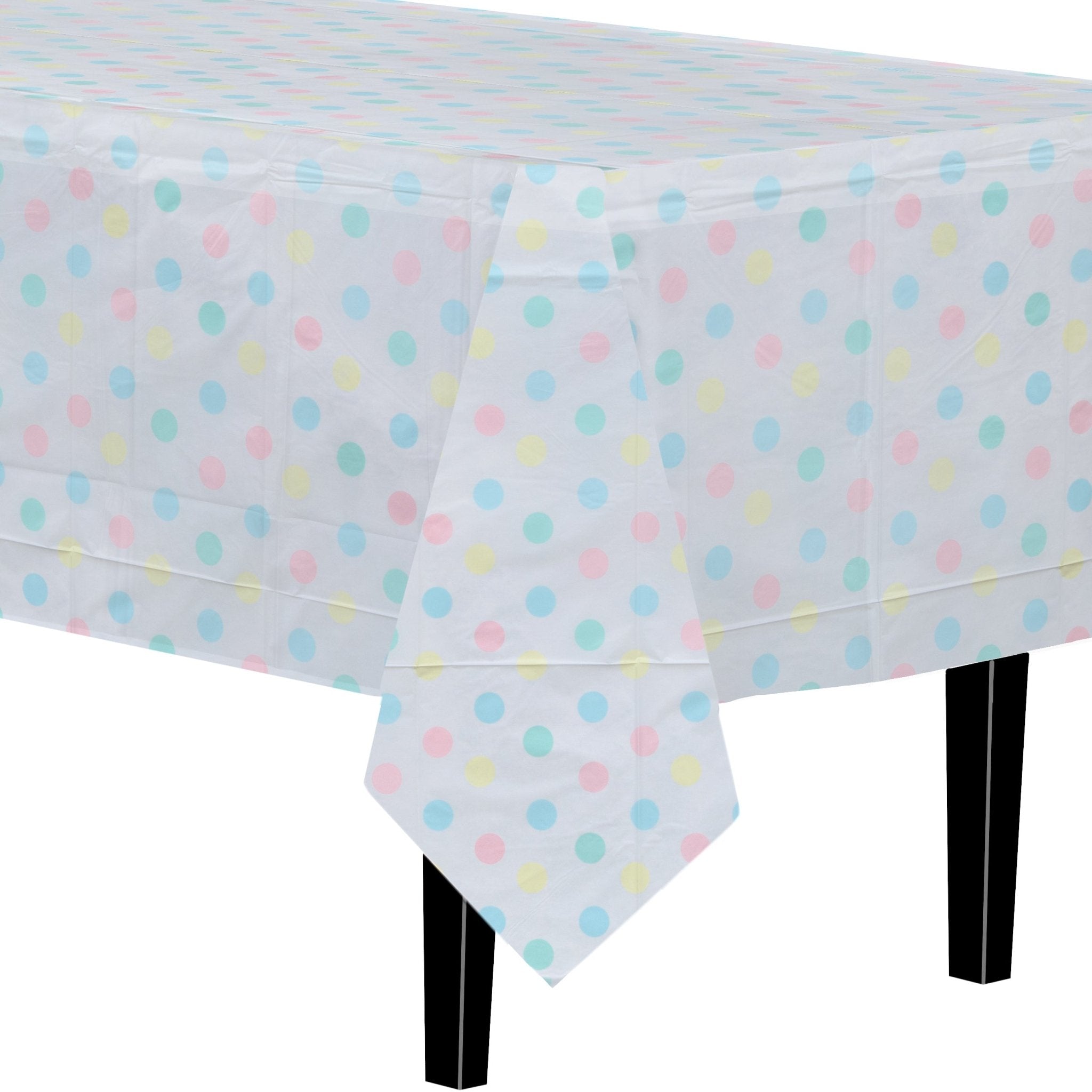 Pastel Polka Dot Printed Plastic Table Cloth | 48 Count
