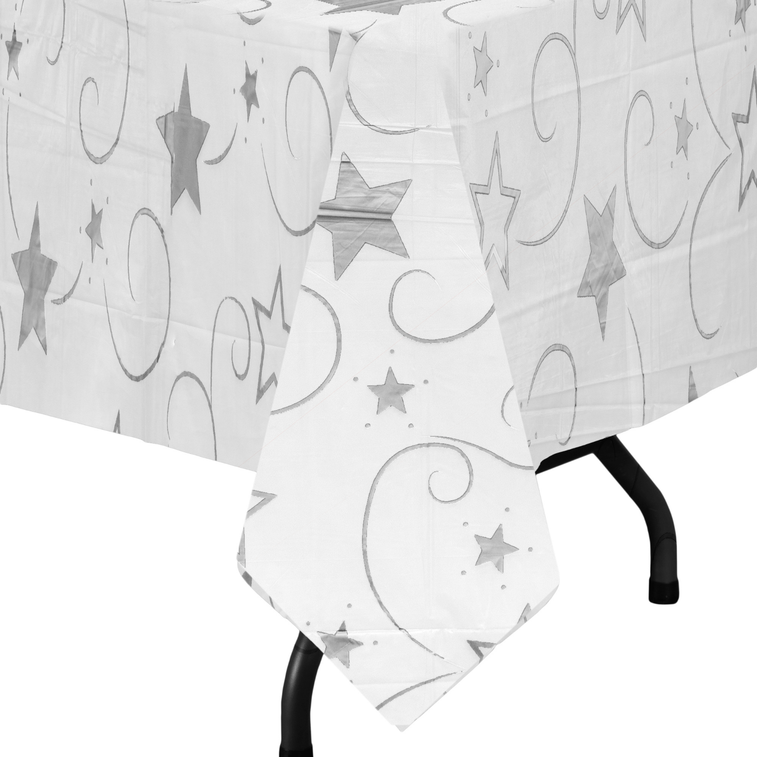 Silver Star Printed Plastic Table Cloth | 48 Count