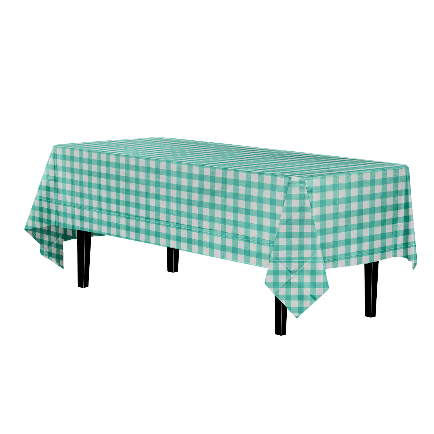 Green Gingham Printed Plastic Table Cloth | 48 Count