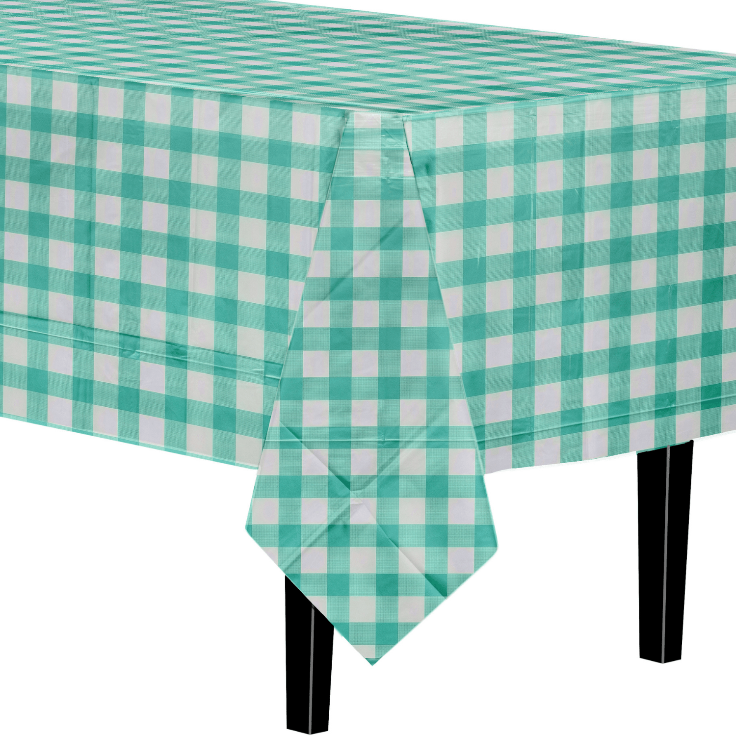 Green Gingham Printed Plastic Table Cloth | 48 Count