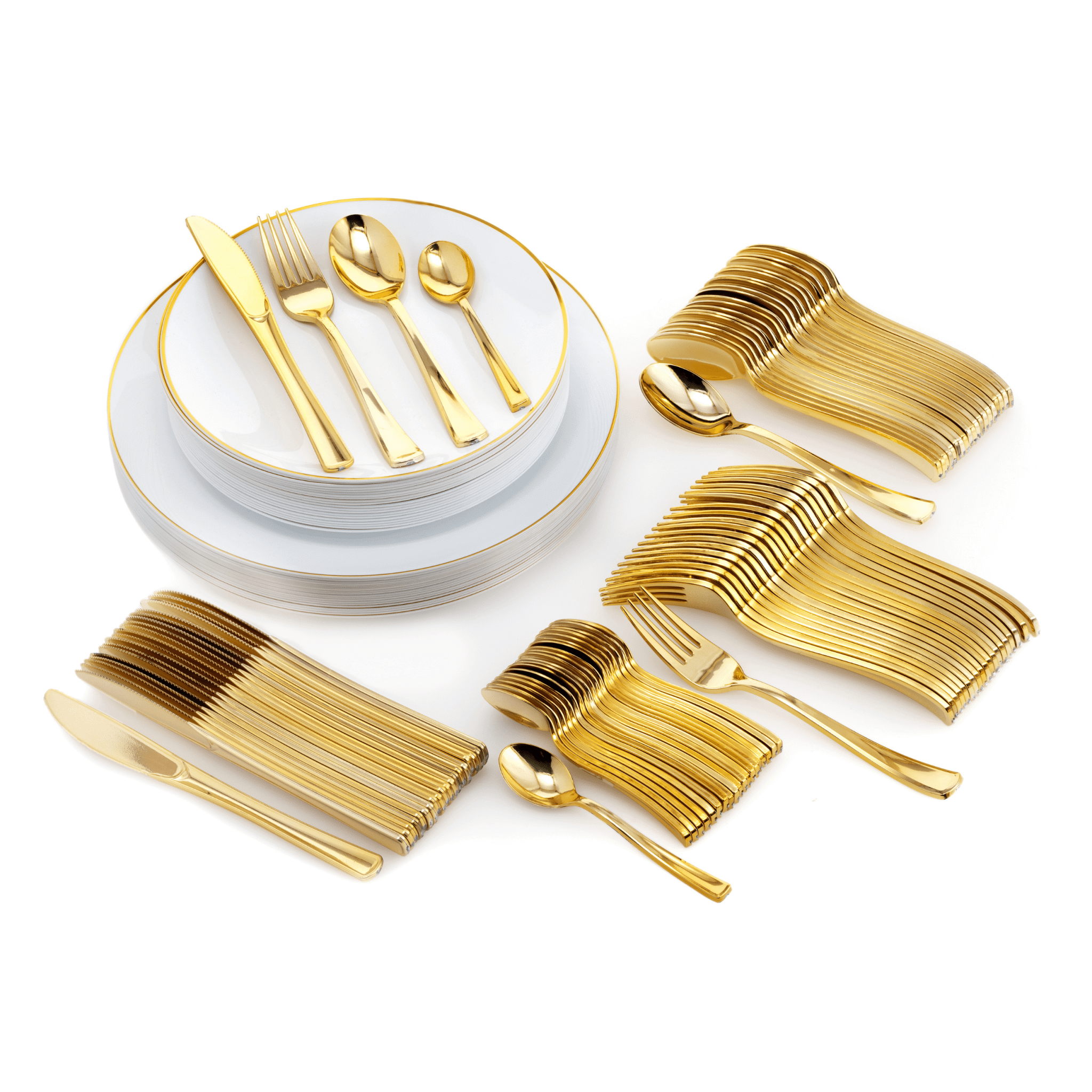 140 Piece White & Gold Rim Combo Set | Serves 20 Guests - Yom Tov Settings