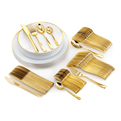 140 Piece White & Gold Rim Combo Set | Serves 20 Guests - Yom Tov Settings