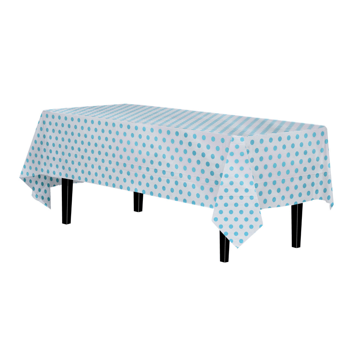 Light Blue Polka Dot Printed Plastic Table Cloth | 48 Count