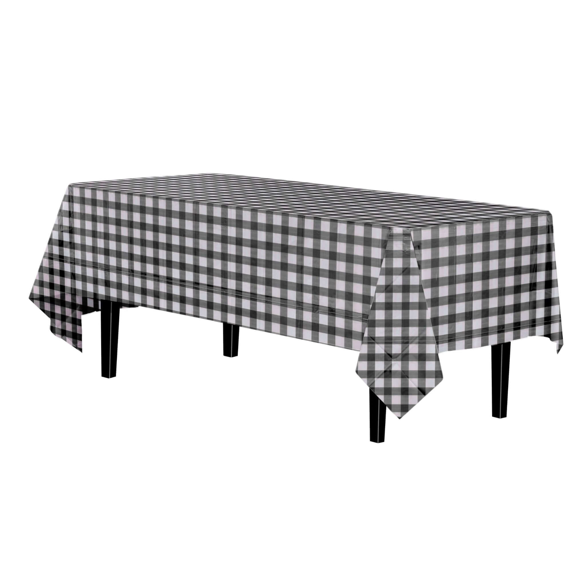 Black Gingham Printed Plastic Table Cloth | 48 Count
