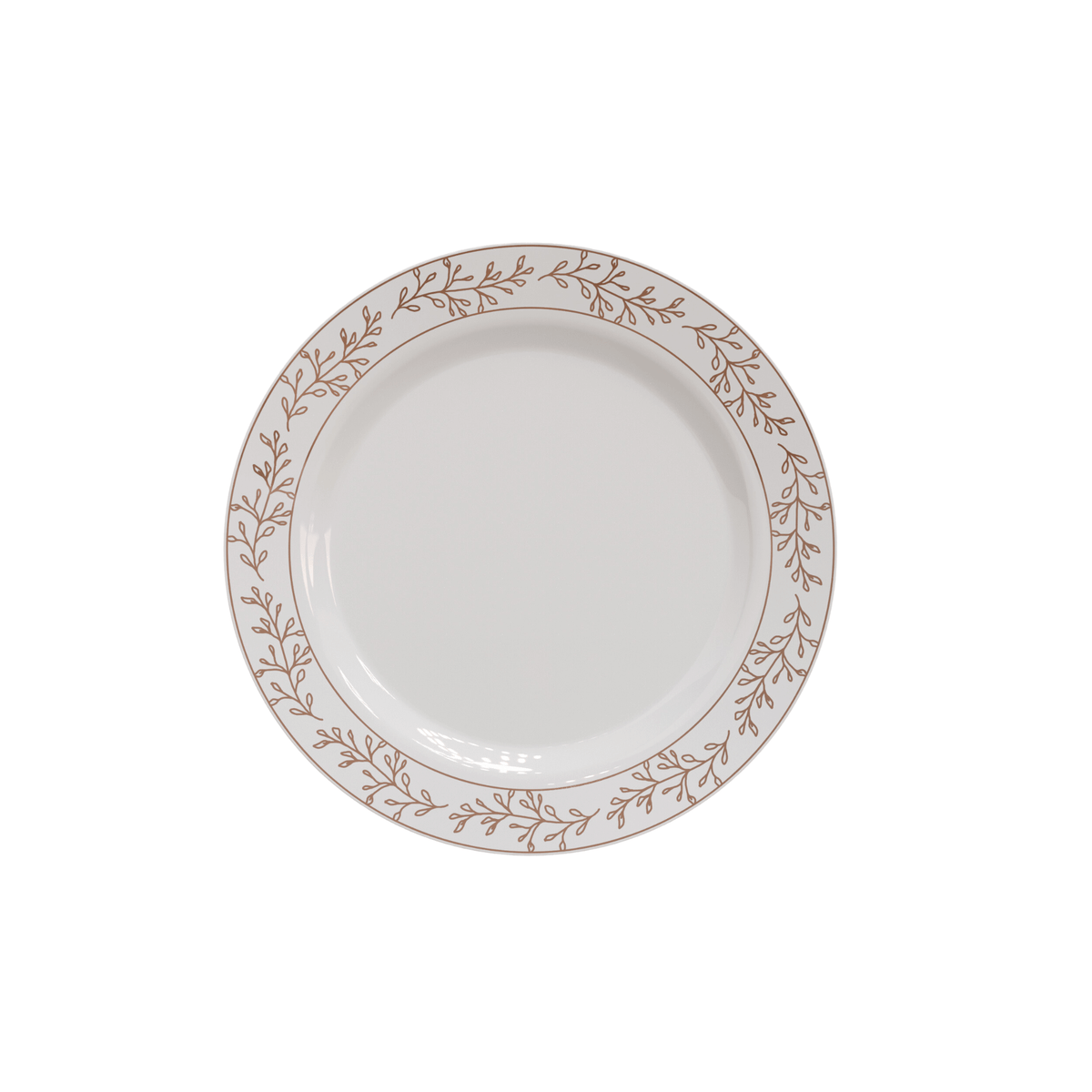 7.5" Rose Gold Leaf Design Plastic Plates (120 Count) - Yom Tov Settings