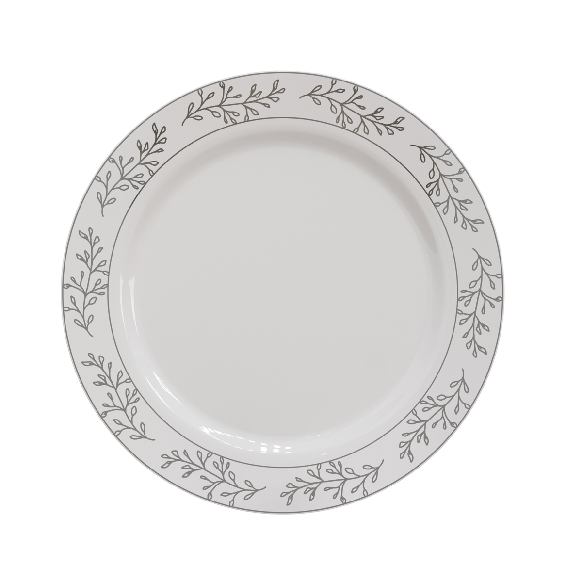 10.25" Silver Leaf Design Plastic Plates (120 Count) - Yom Tov Settings