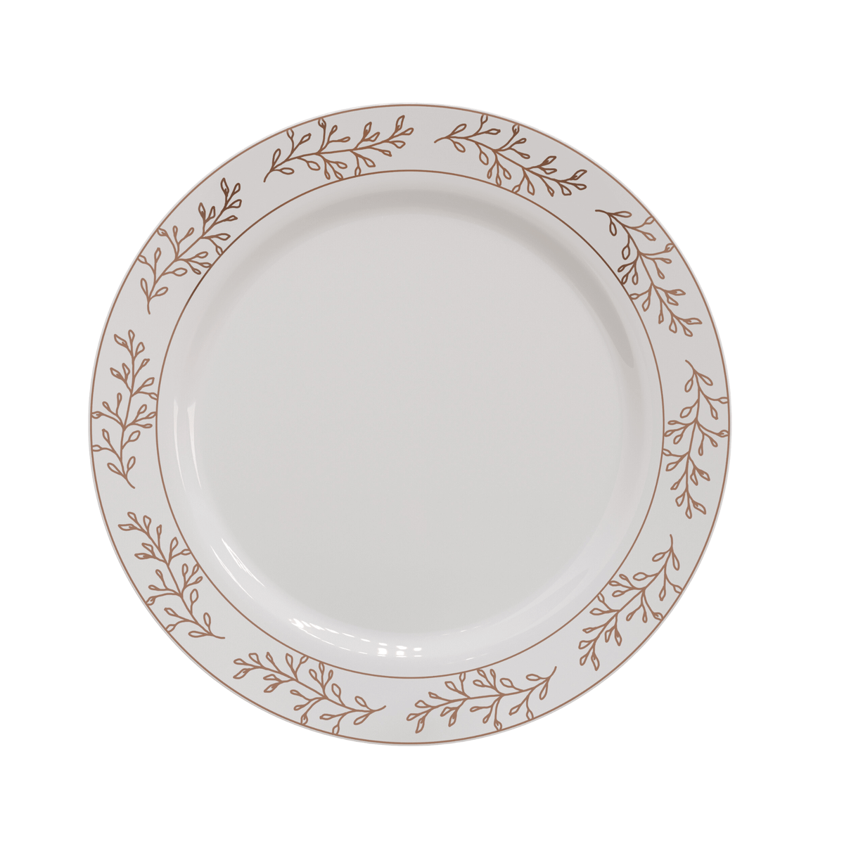 10.25" Rose Gold Leaf Design Plastic Plates (120 Count) - Yom Tov Settings