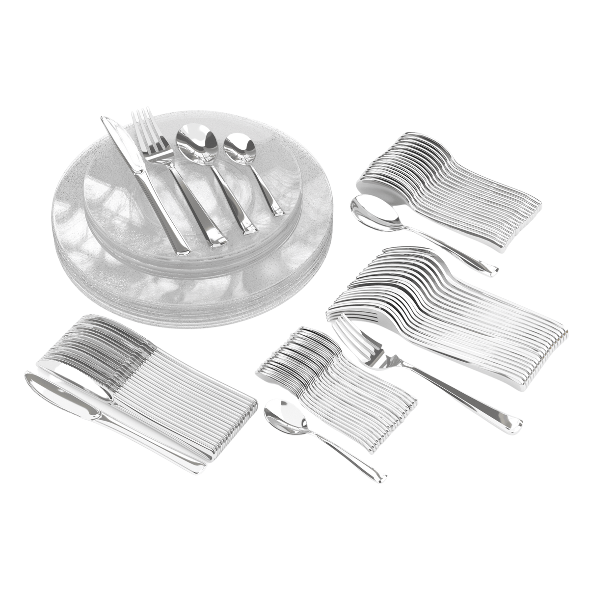 280 Piece Silver Sparkle Combo Set | Serves 40 Guests