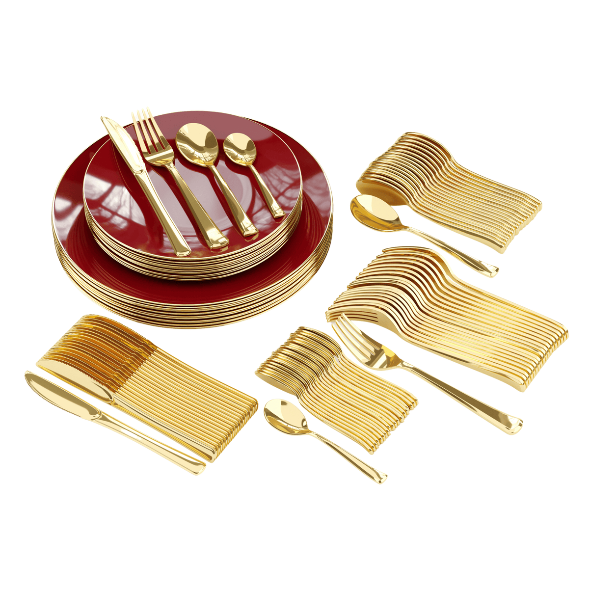 280 Piece Burgundy Combo Set | Serves 40 Guests