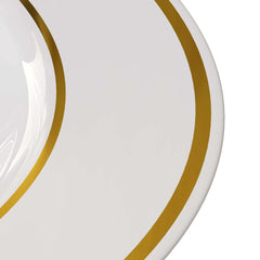 10.25" Cream/Gold Line Design Plastic Plates (120 Count) - Yom Tov Settings