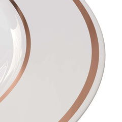 10.25" White/Rose Gold Line Design Plastic Plates (120 Count) - Yom Tov Settings