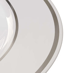 10.25" White/Silver Line Design Plastic Plates (120 Count) - Yom Tov Settings