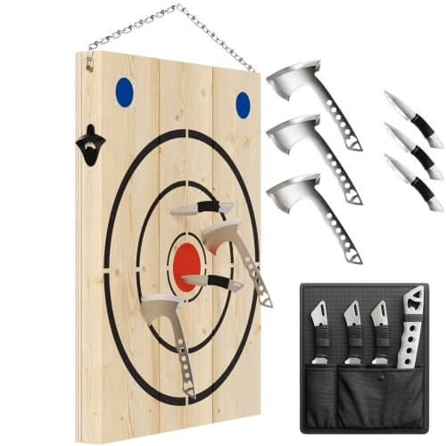 Axe throwing Board with Axes and Knives