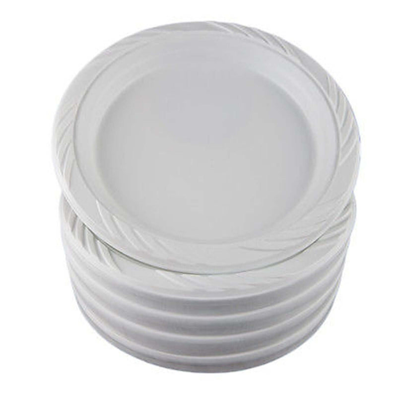 9 In. White Plastic Plates - Case of 4 packs, 100 count each