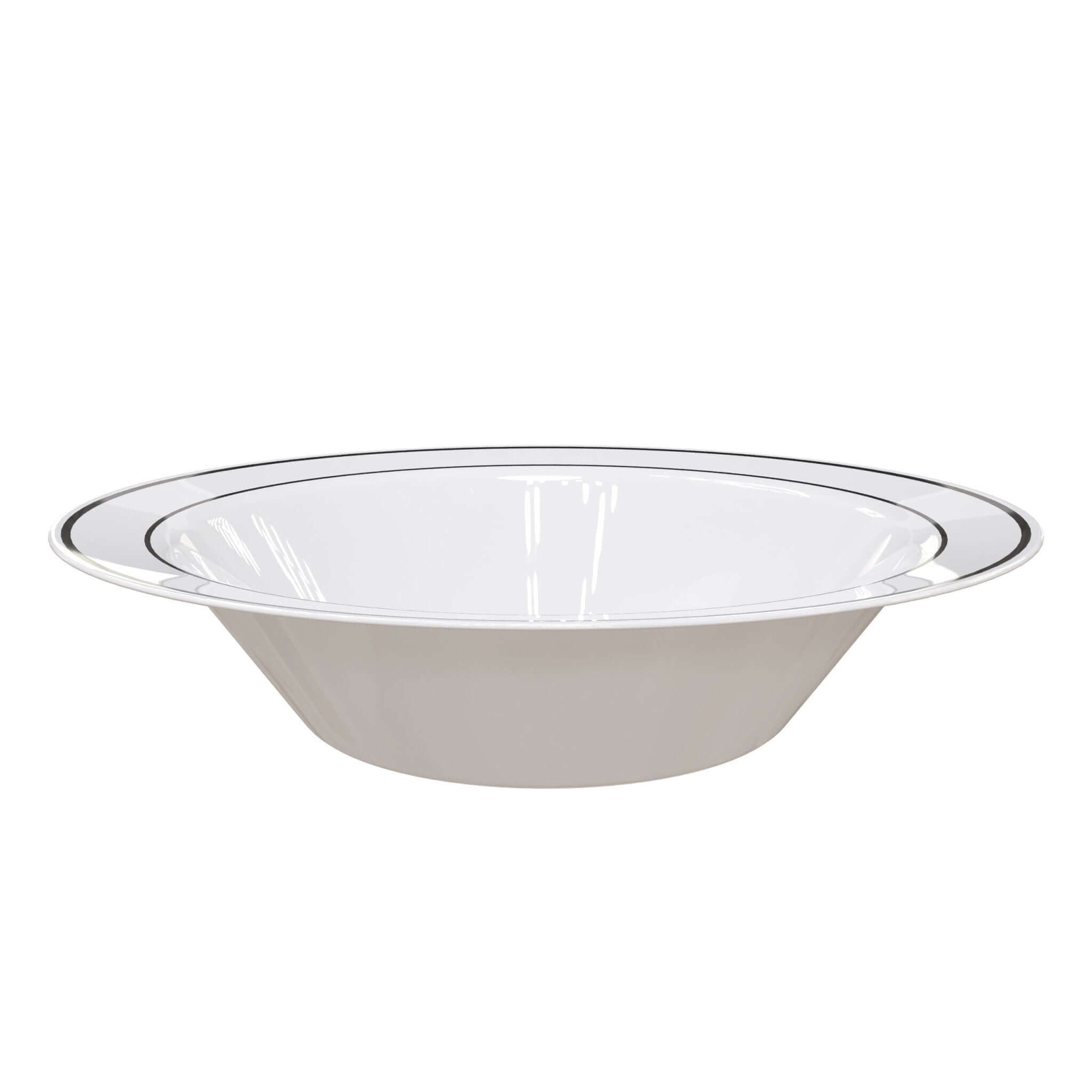 14 oz. White/Silver Line Design Plastic Bowls (120 Count) - Yom Tov Settings
