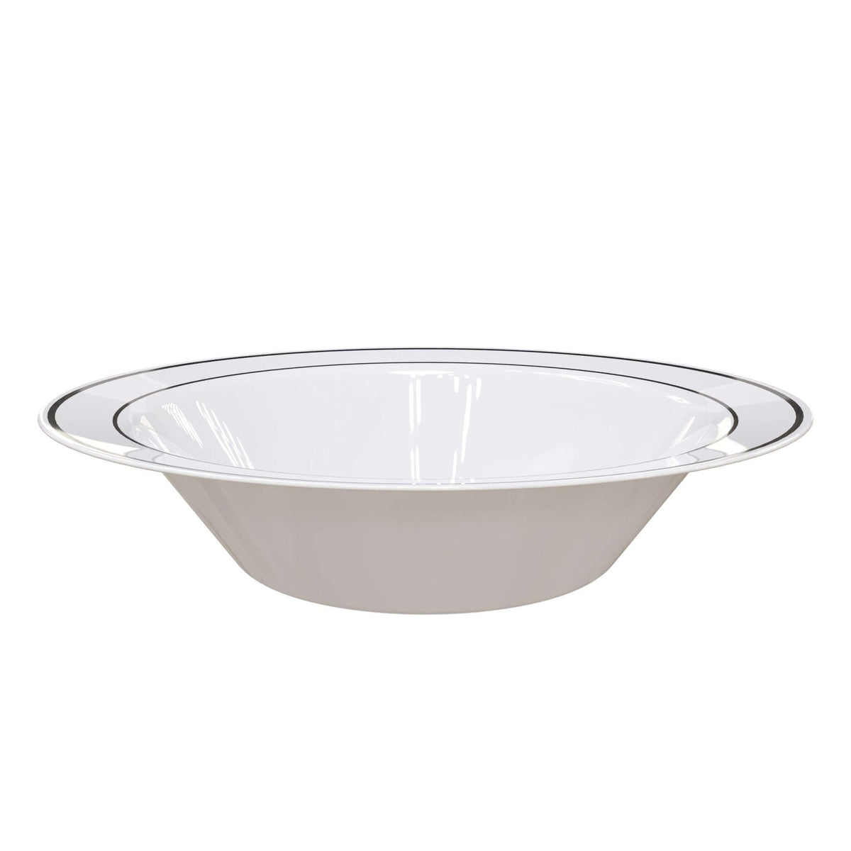 14 oz. White/Silver Line Design Plastic Bowls (120 Count) - Yom Tov Settings